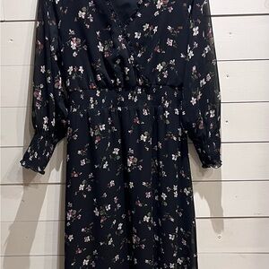Madewell Black Floral Long Sleeve Dress